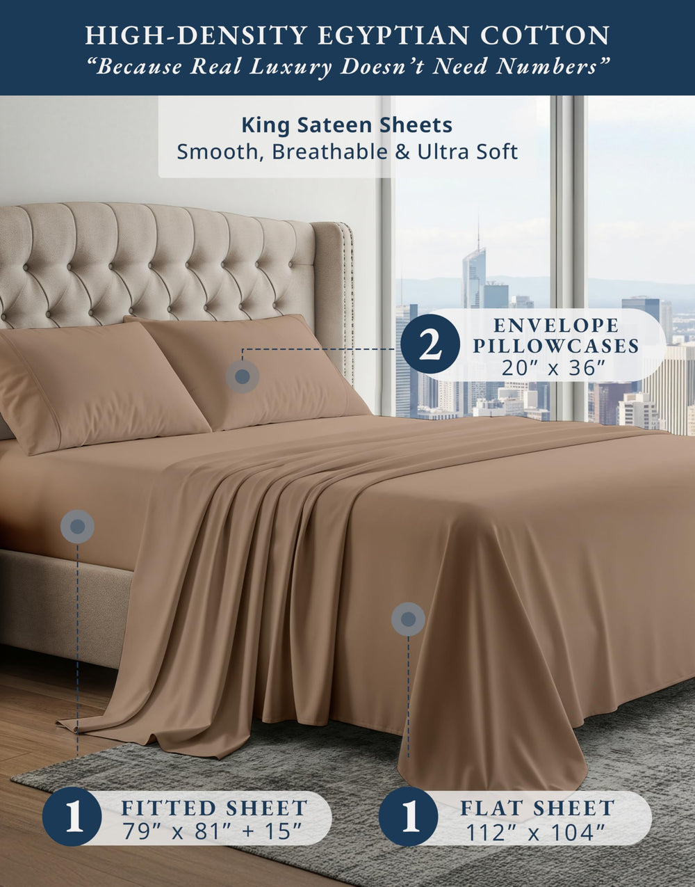 LANE LINEN drap-housse poches profondes adapté aux matelas jusqu'à 41 cm pour maintien
