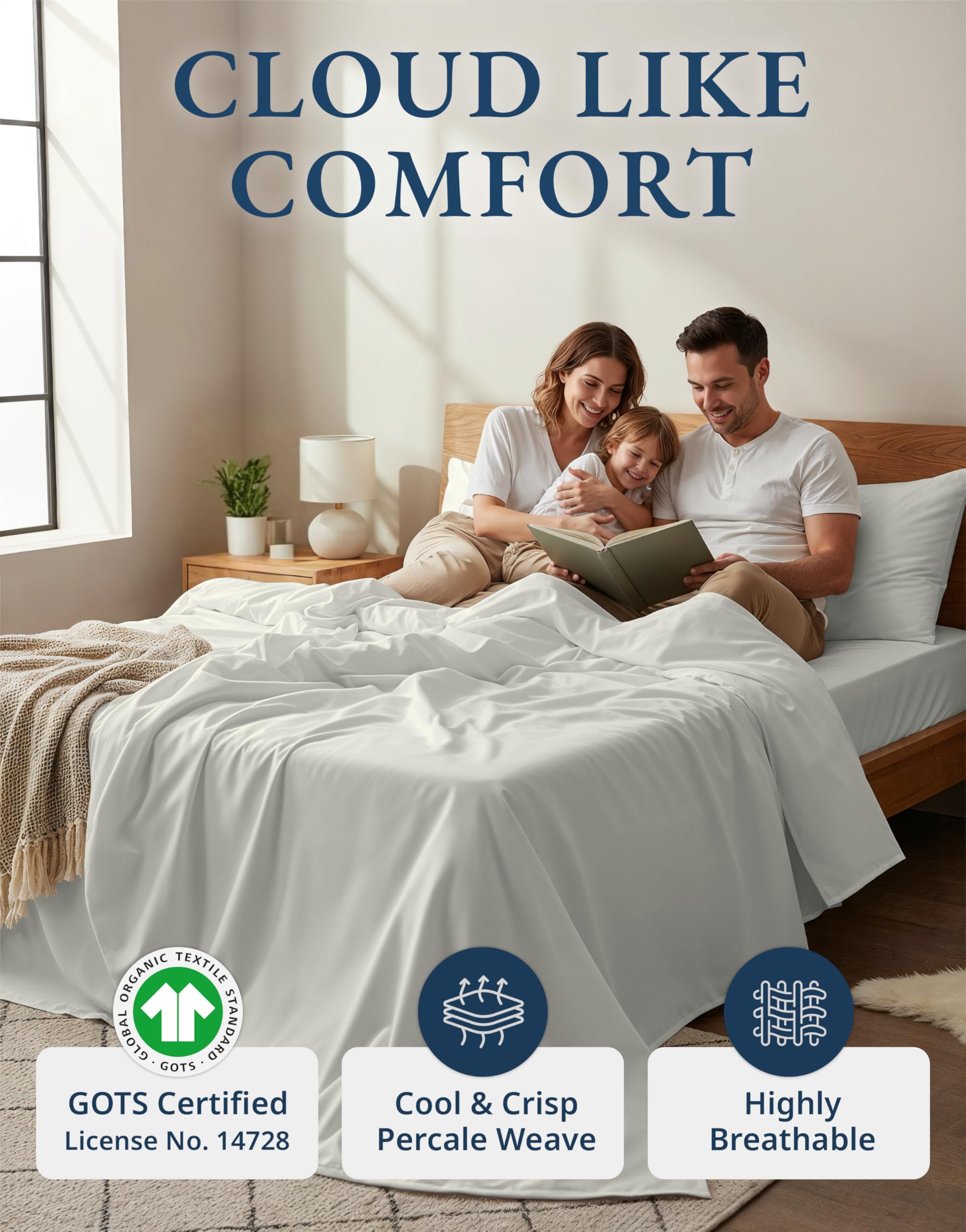 LANE LINEN drap-housse Cal King vu de face avec maintien élastique pour matelas profonds