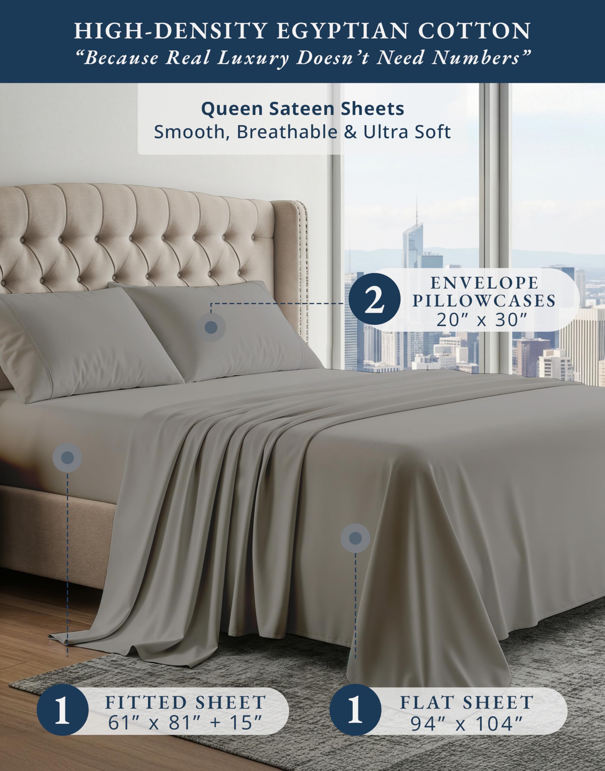 LANE LINEN draps Queen charcoal posé sur lit pour esthétique moderne