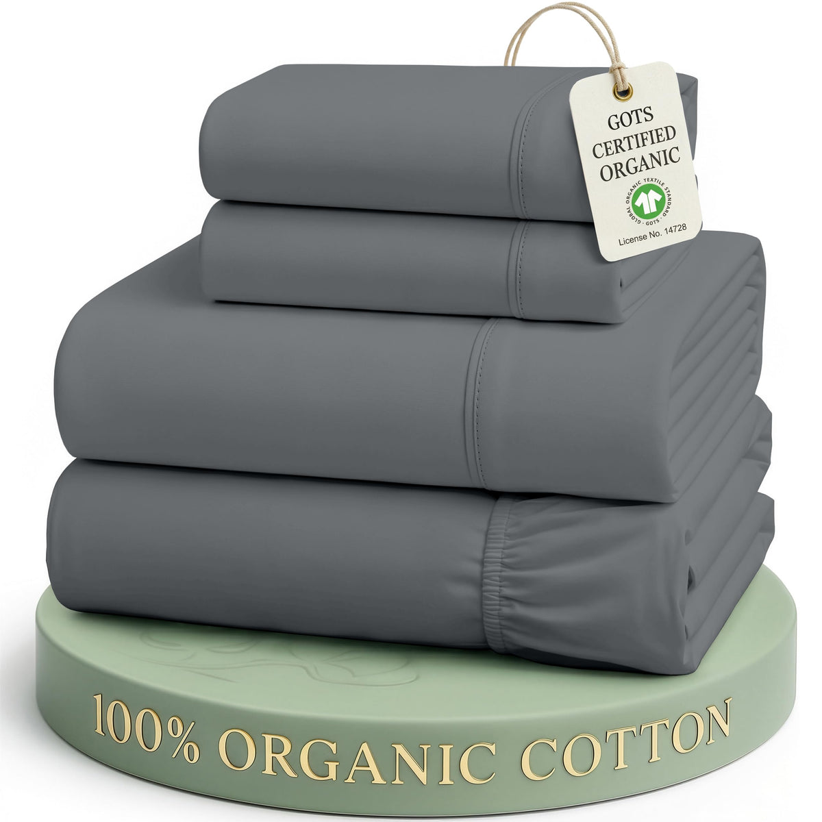 LANE LINEN emballage du jeu de draps Full charbon montrant sac réutilisable