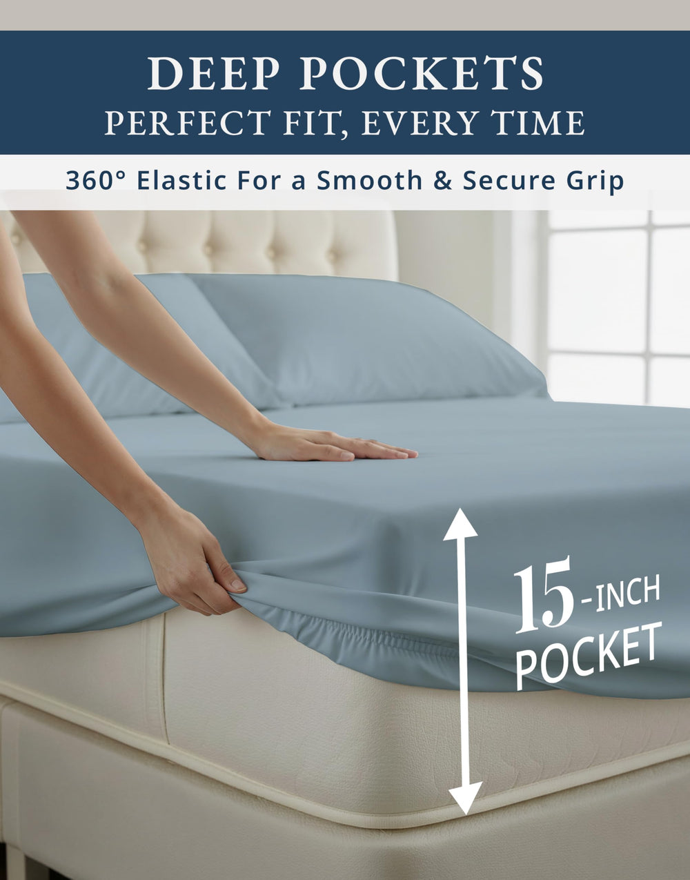 LANE LINEN comparaison d'échelle avec règle montrant adaptation aux matelas jusqu'à 16 pouces
