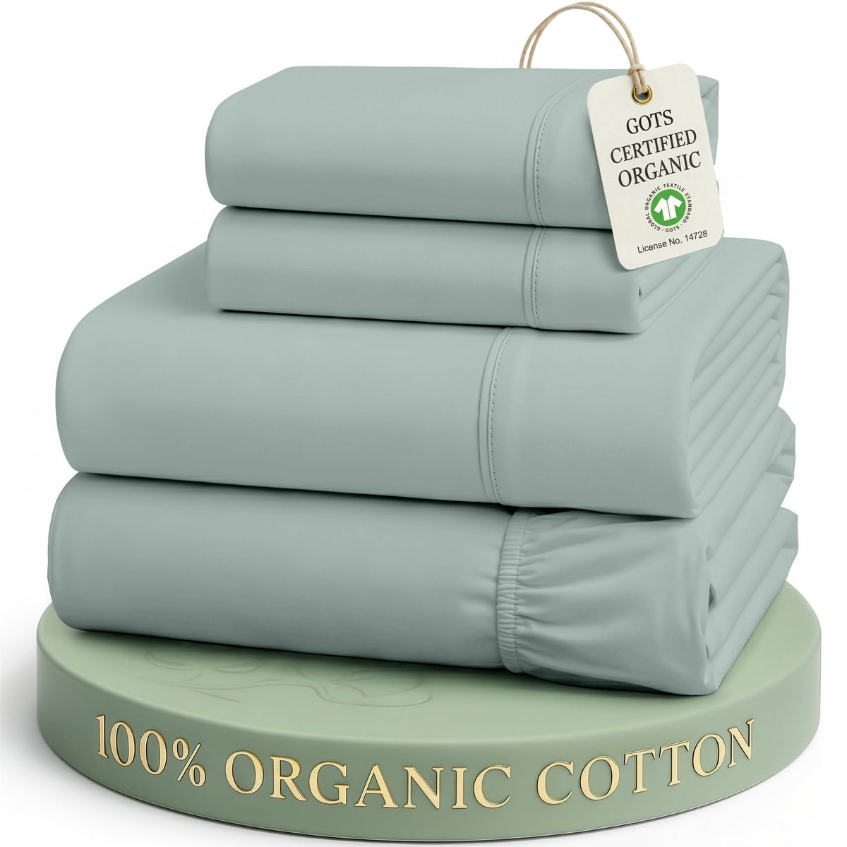 LANE LINEN face avant de la parure Bleu Français montrant l’emballage réutilisable et bénéfice zéro plastique