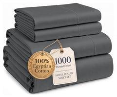 LANE LINEN vue du packaging et draps Queen charcoal, qualité luxueuse