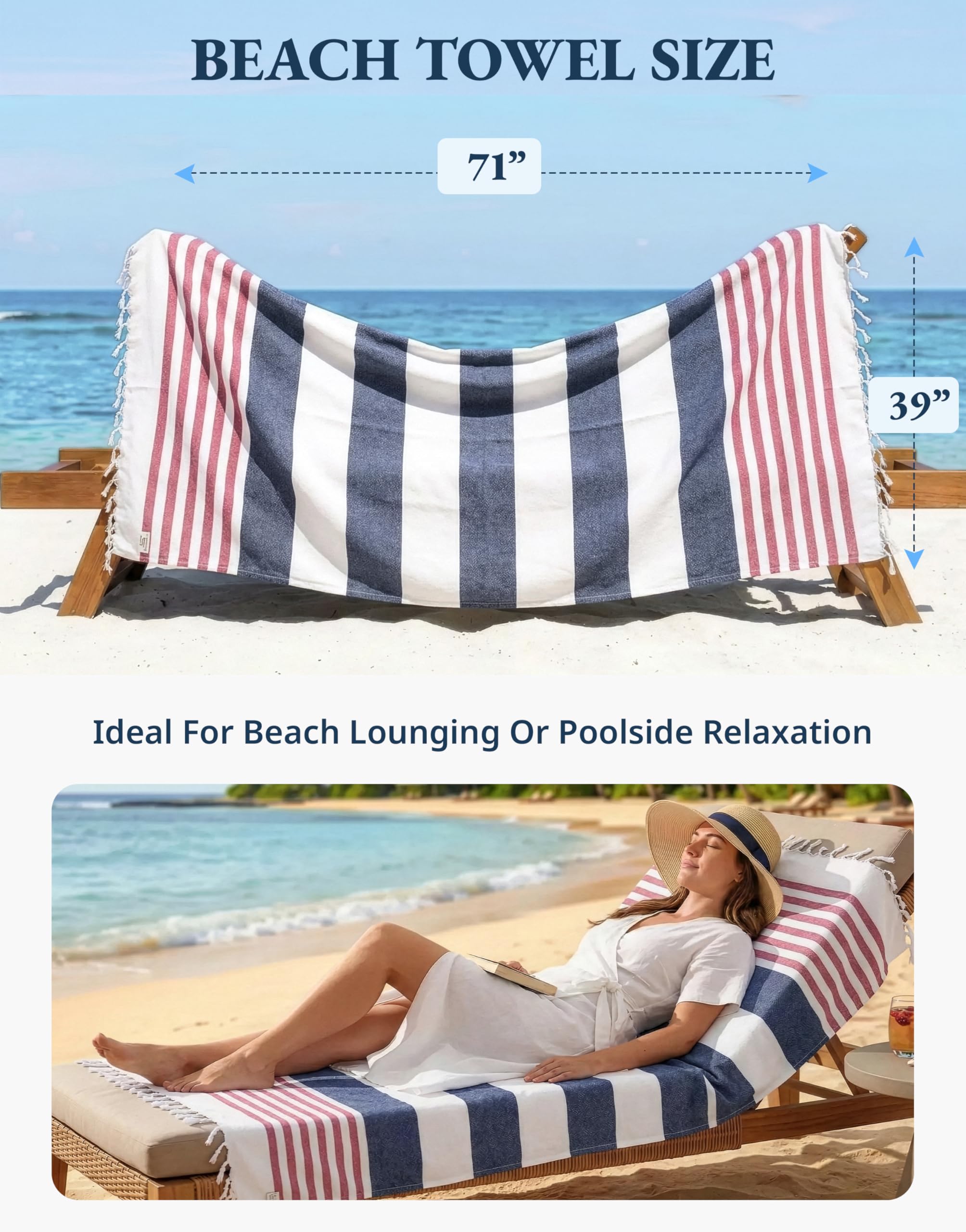 LANE LINEN serviette Old Glory pliée compacte, gain de place pour voyage