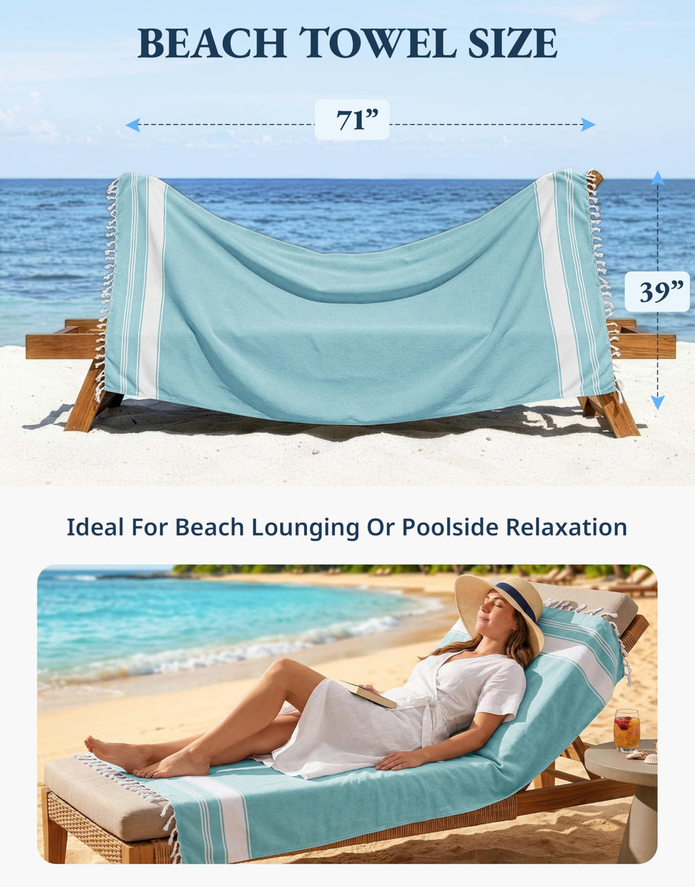 LANE LINEN serviette pliée compacte dans un sac de plage