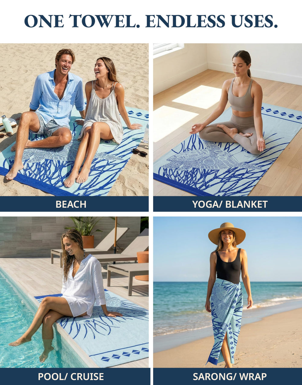 LANE LINEN serviette pliée dans sac de plage, gain de place assuré
