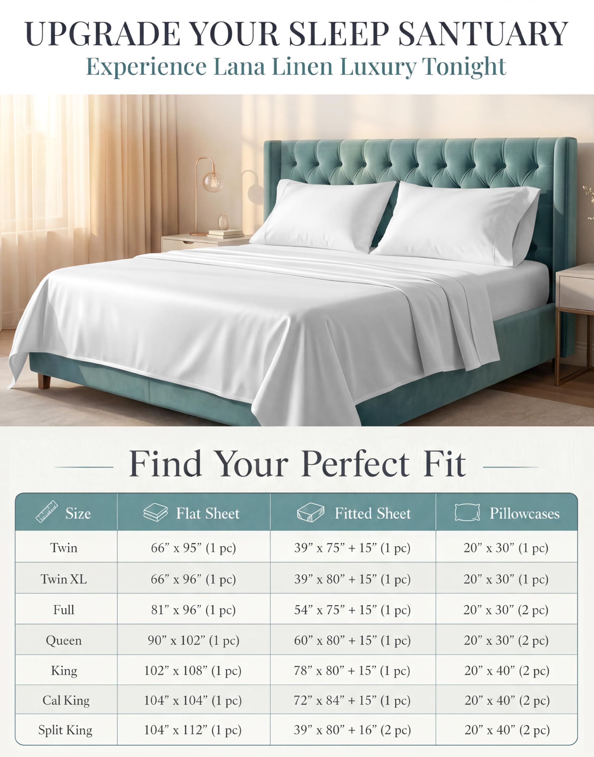 LANE LINEN comparaison Twin XL montrant dimensions exactes pour achat sûr