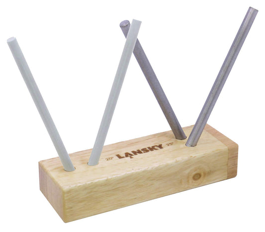 Lansky boîte tournante en bois montrant rangement et stabilité pour un aiguisage sûr