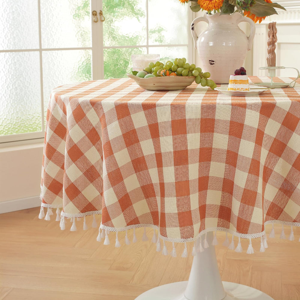 Laolitou nappe ronde 60" vue de face, ajoute chaleur et style automnal
