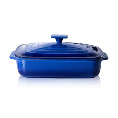 Lareina plat à gratin bleu vu de face, aspect élégant et service facile