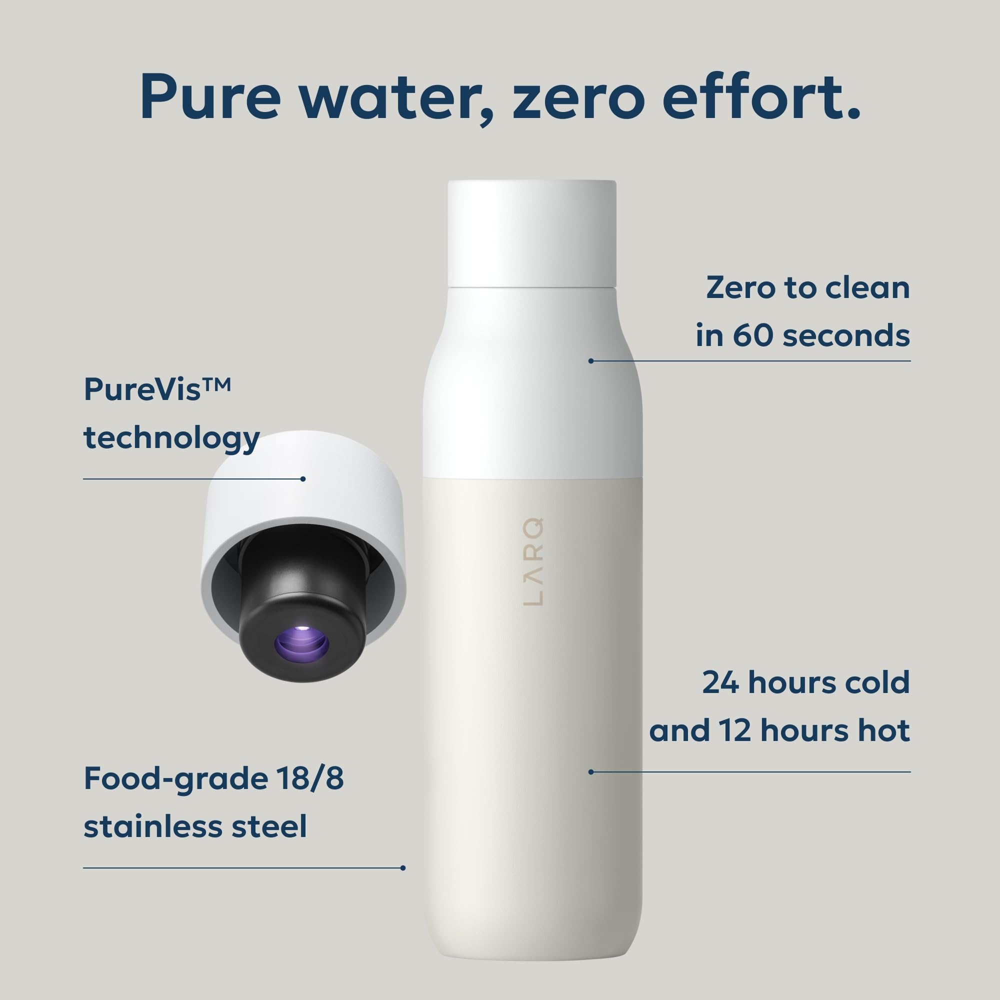 LARQ bouchon lumineux PureVis en fonctionnement, indicateur visuel de purification