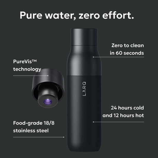 LARQ gros plan du bouchon UV‑C montrant technologie de purification sûre
