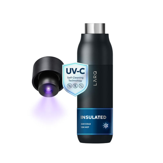 LARQ vue face montrant bouchon PureVis et maintien température