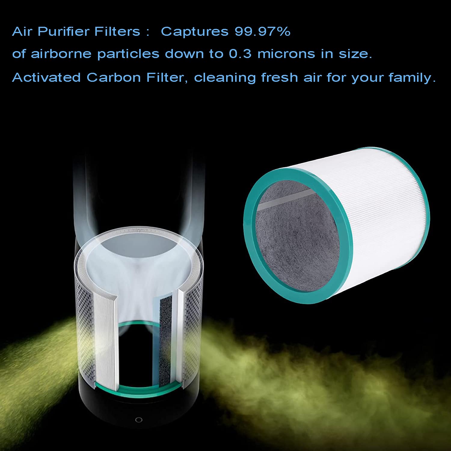 Laukowind filtre en situation salon suggérant air plus propre et confort