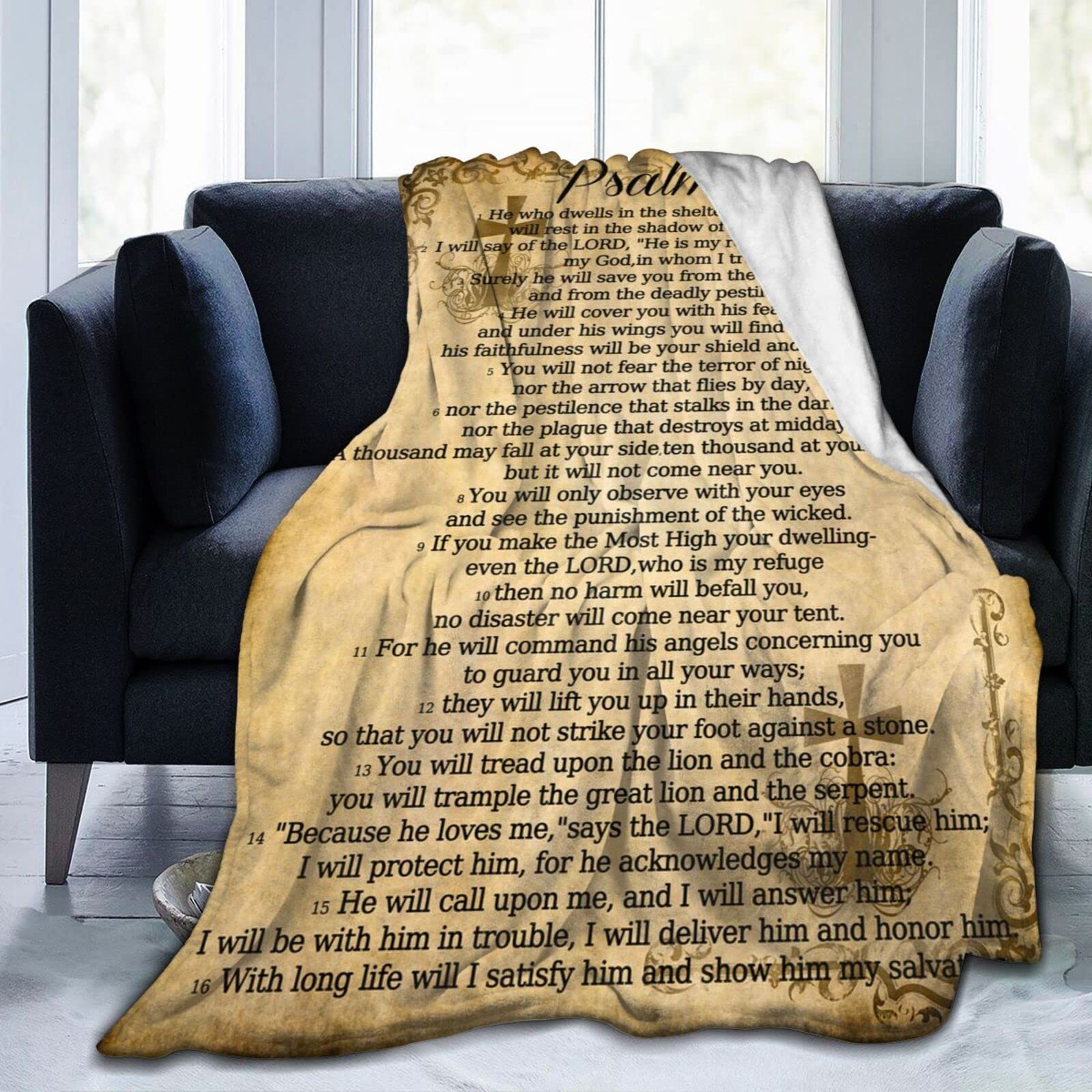 launamren plaid Psalm 91 face avant montrant le motif spirituel et le confort