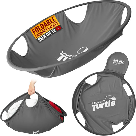 Laundry Turtle face avant du panier gris montrant une ouverture pratique et gain de temps
