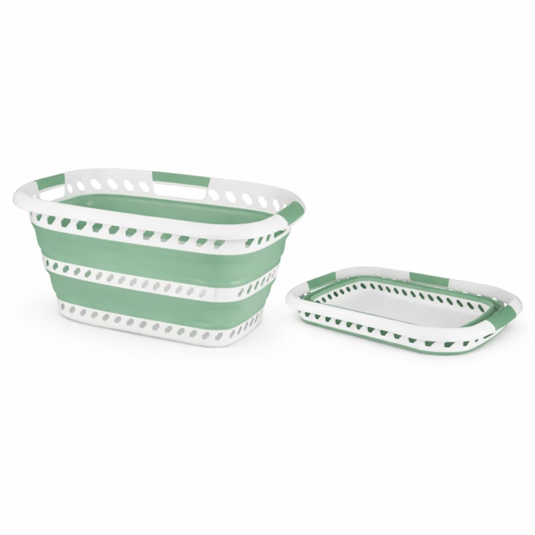 Laundry 360 vue frontale ovale montrant rangement compact et design sauge