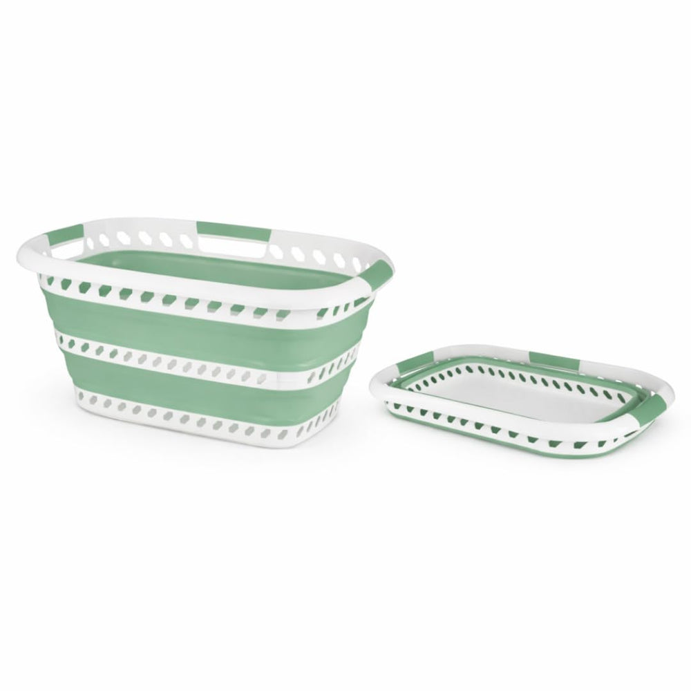 Laundry 360 vue frontale ovale montrant rangement compact et design sauge