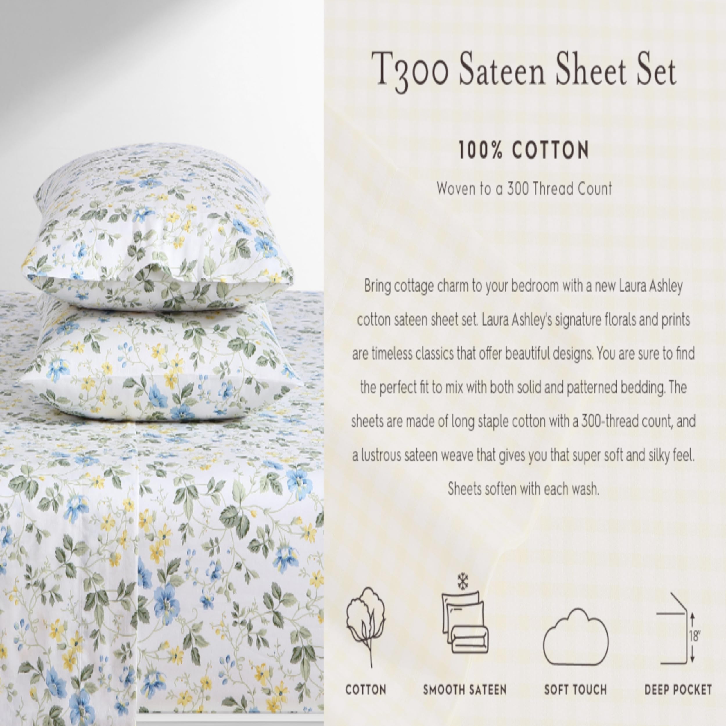 Laura Ashley drap plat plié, motif floral visible et harmonieux