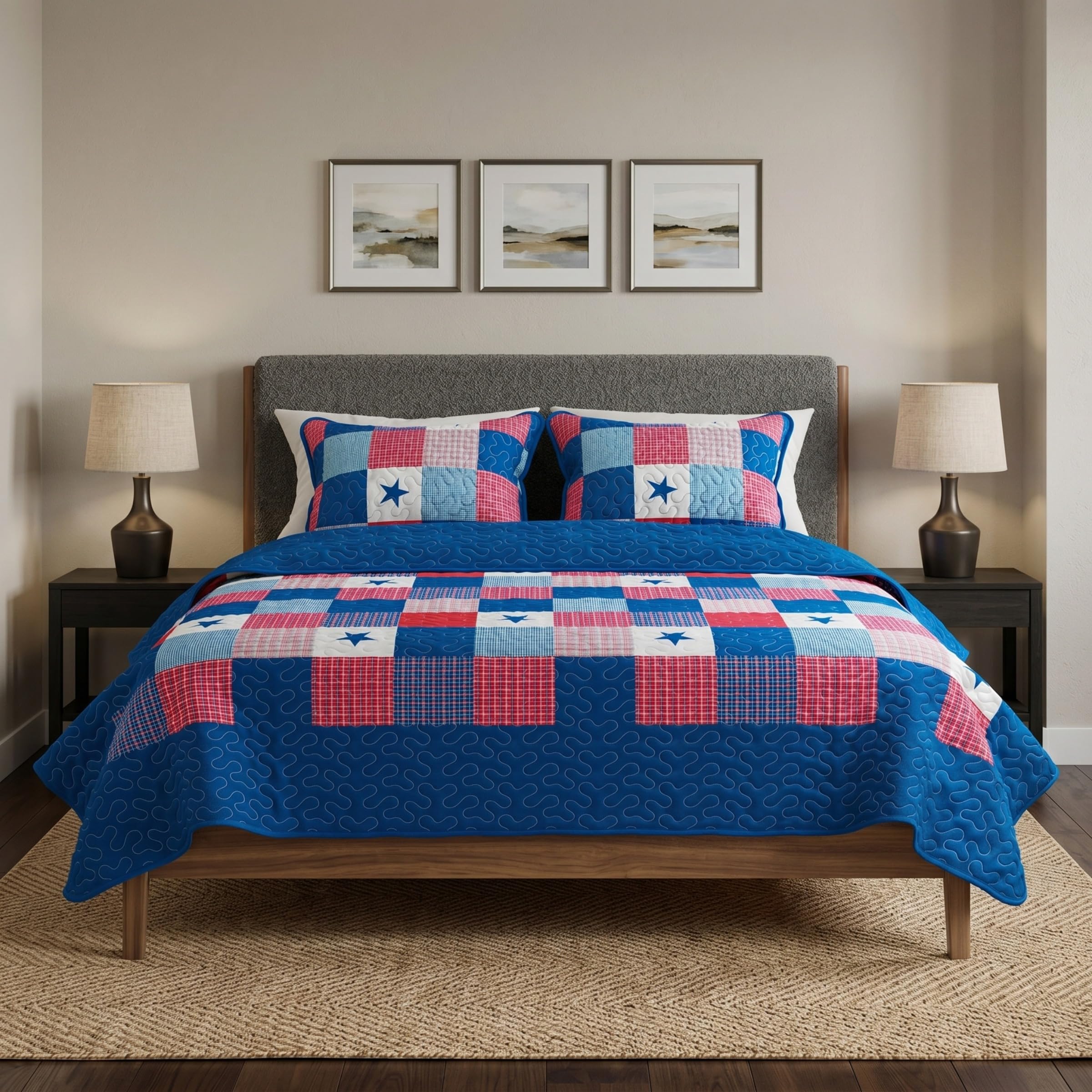 Lavish Home vue avant de la couette Caroline montrant motif patriotique et harmonie de couleurs