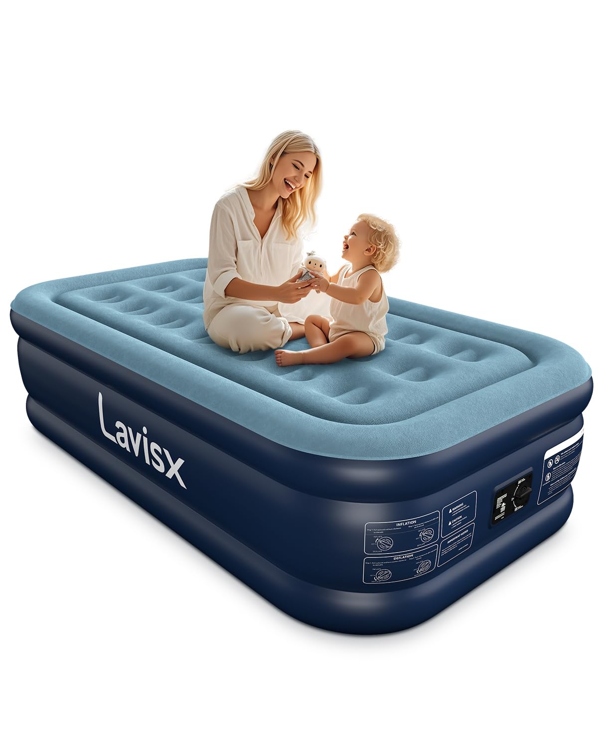 Lavisx matelas face avant emballé montrant confort et gonflage rapide