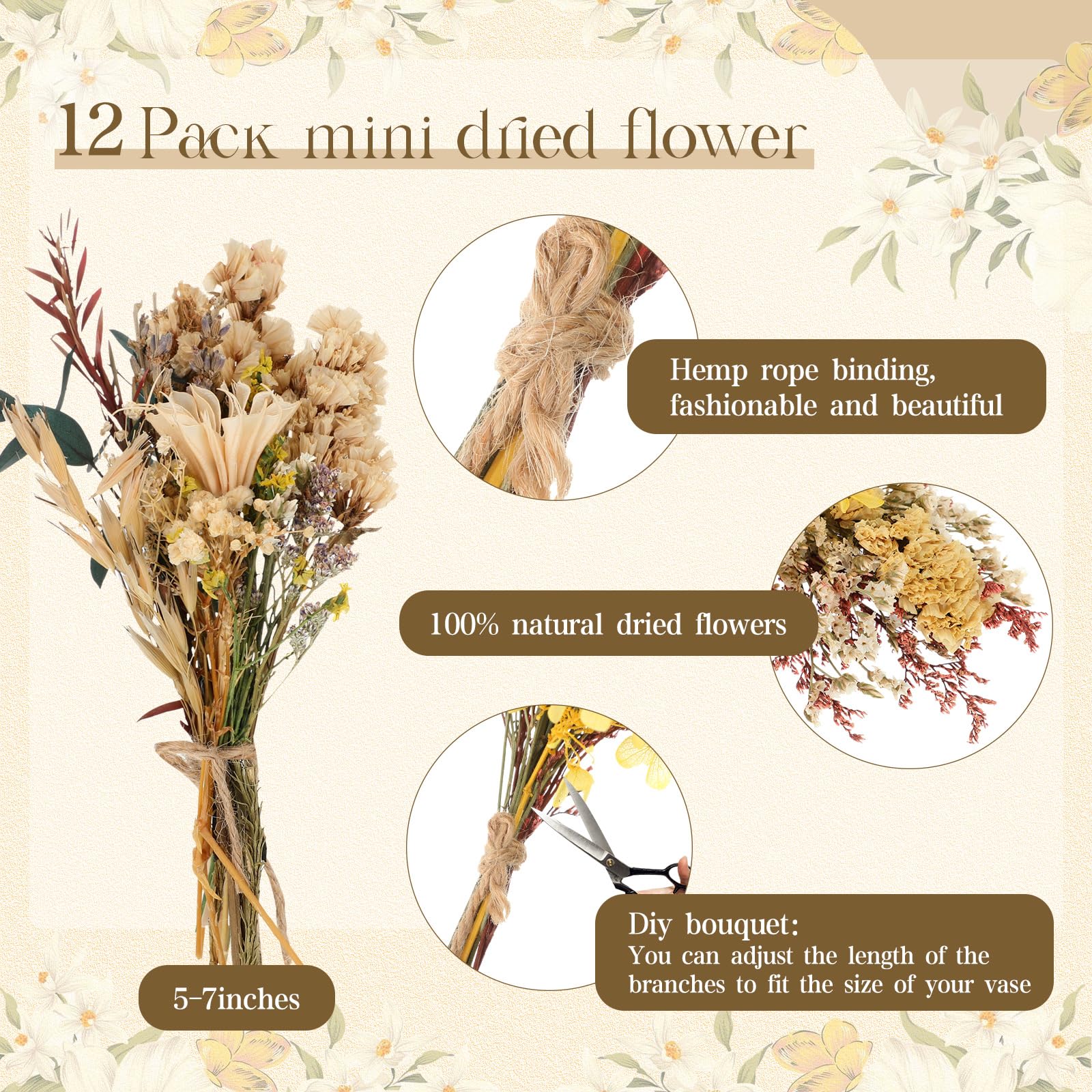 Layhit gros plan sur texture des fleurs séchées, met en valeur qualité artisanale