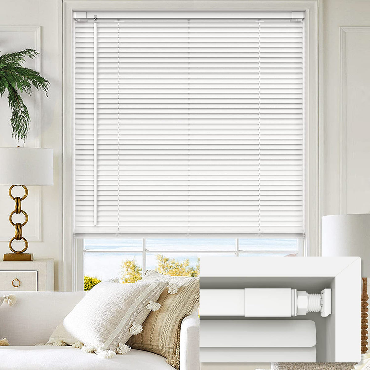 LazBlinds vue avant du store blanc montrant finition propre et montage rapide