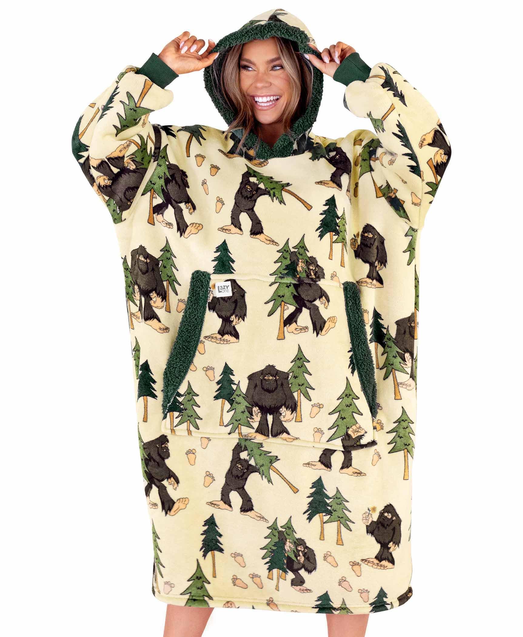Lazy One Bigfoot vue avant du sweat surdimensionné montrant coupe et motif