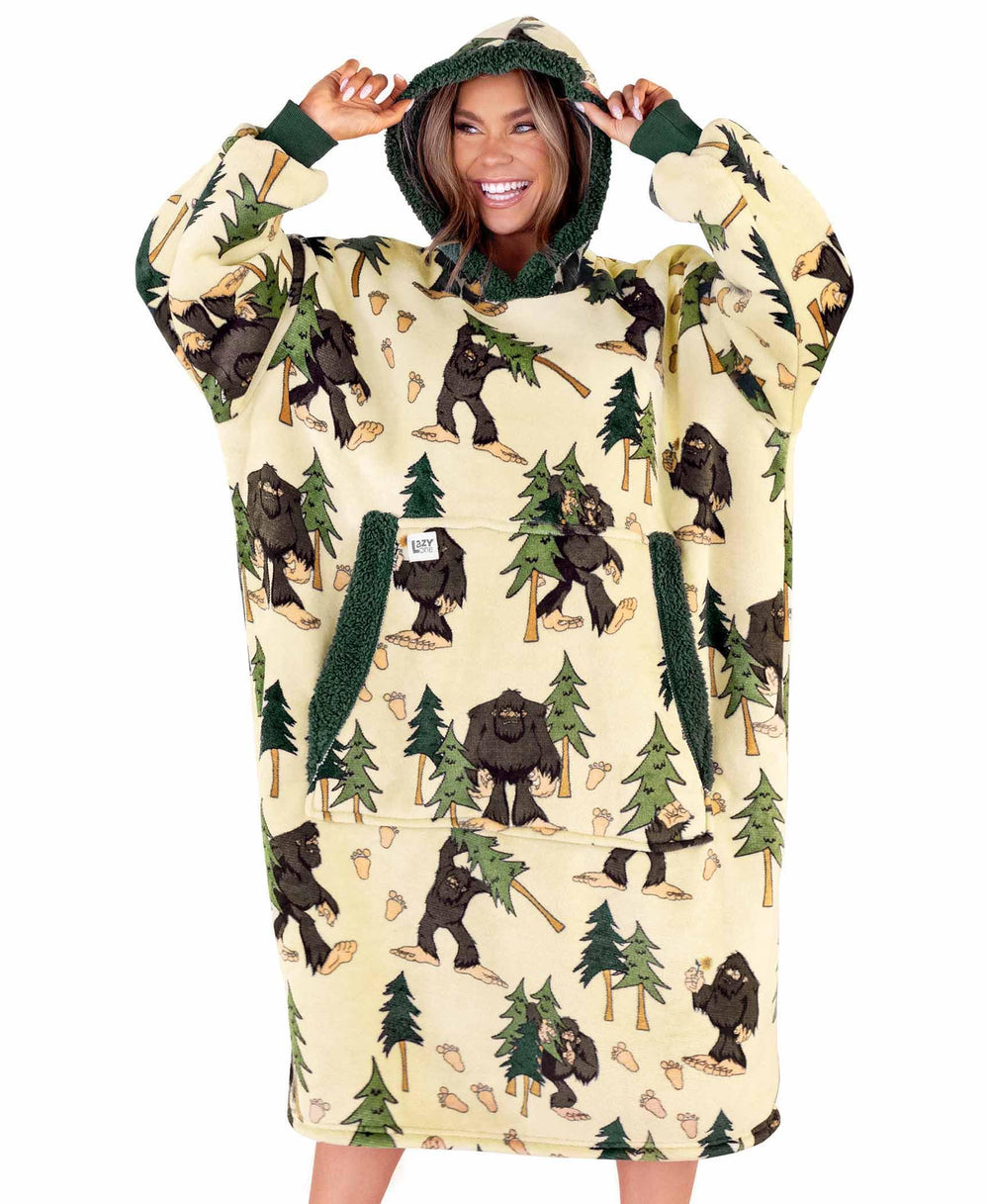 Lazy One Bigfoot vue avant du sweat surdimensionné montrant coupe et motif