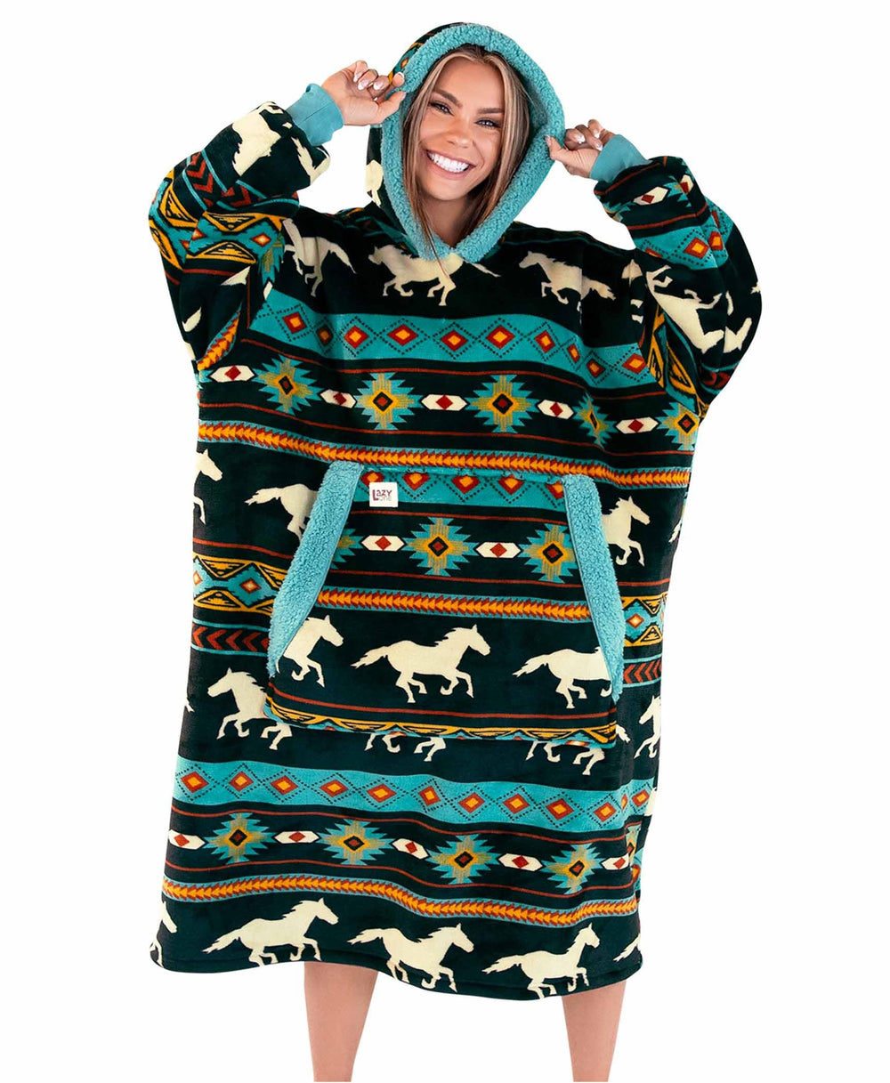 Lazy One hoodie Horse face avant montrant coupe oversized et confort