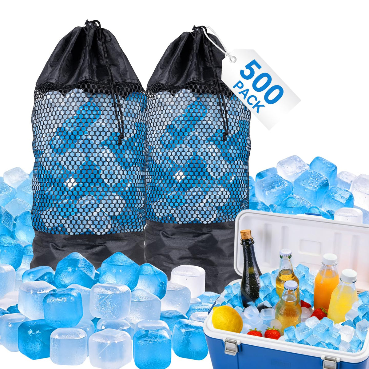 LAZYSEAL packaging avant montrant 500 glaçons et sacs, pratique pour stocker