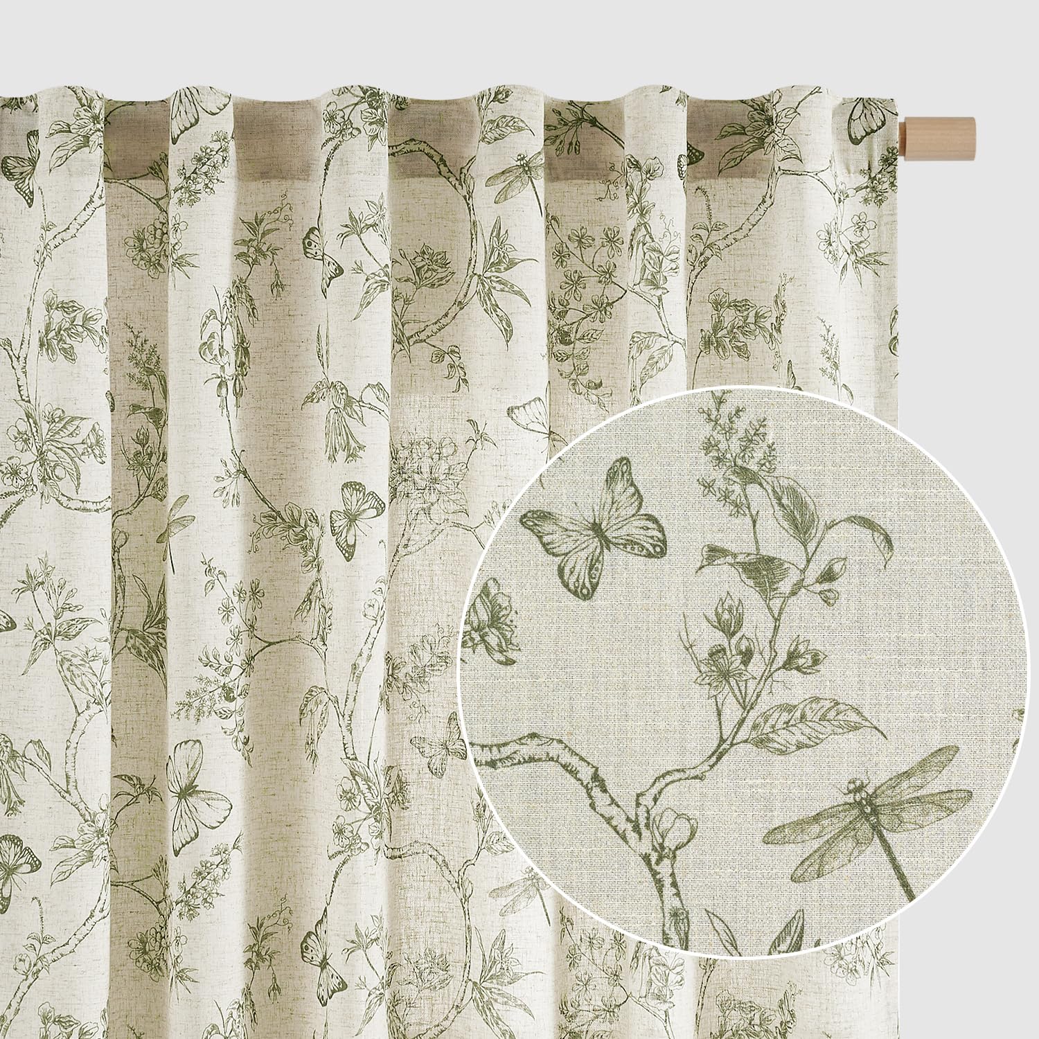 Lazzzy panneau face entier vert floral montrant style farmhouse et lumière tamisée