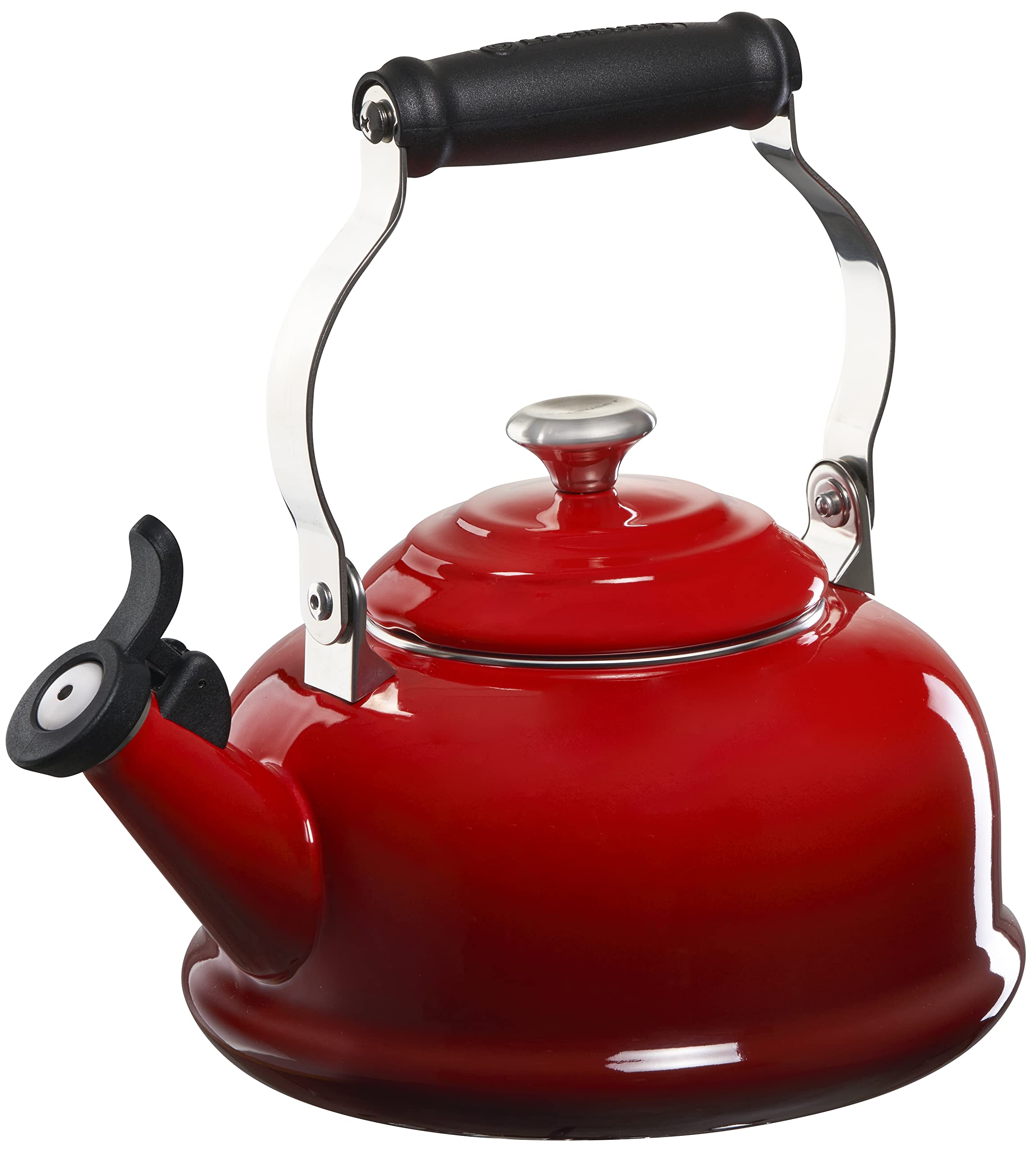 Le Creuset bouilloire face Cerise montrant la silhouette et la couleur vive