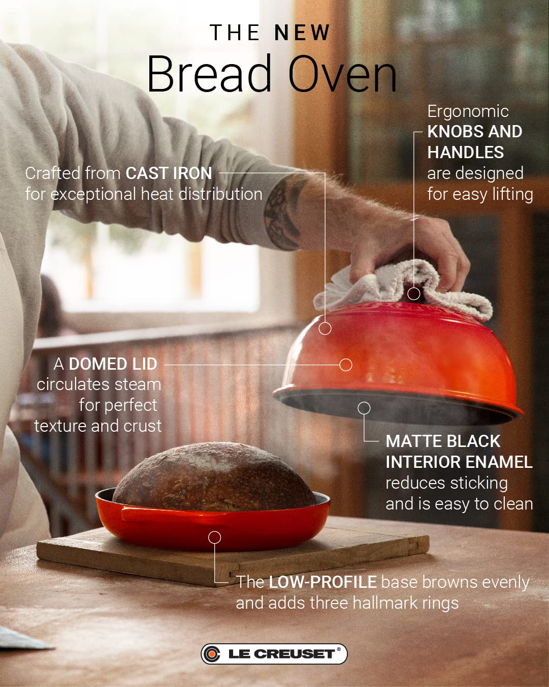 Le Creuset profil du four à pain montrant silhouette basse et construction solide