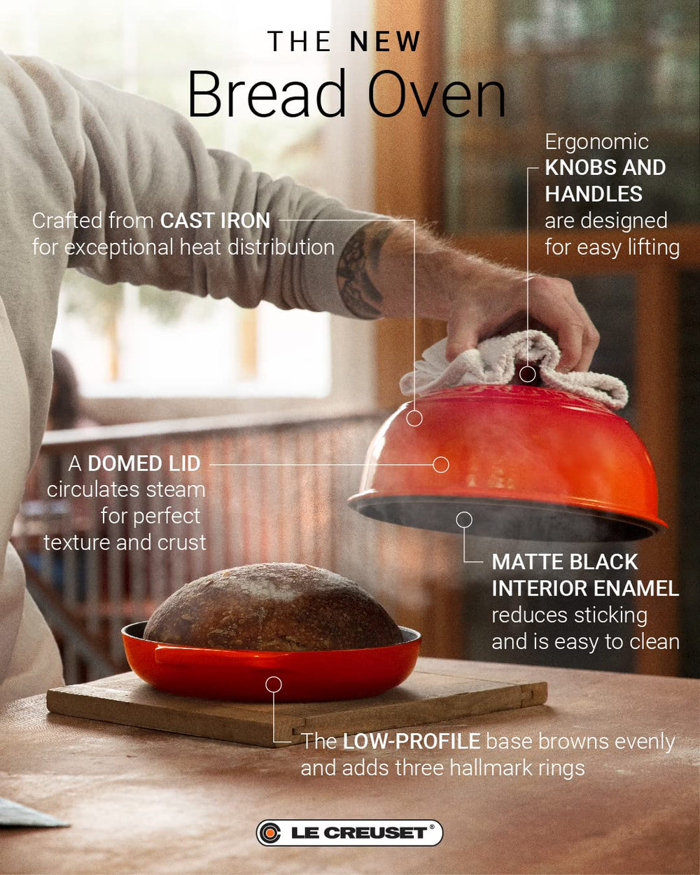 Le Creuset profil du four à pain montrant silhouette basse et construction solide