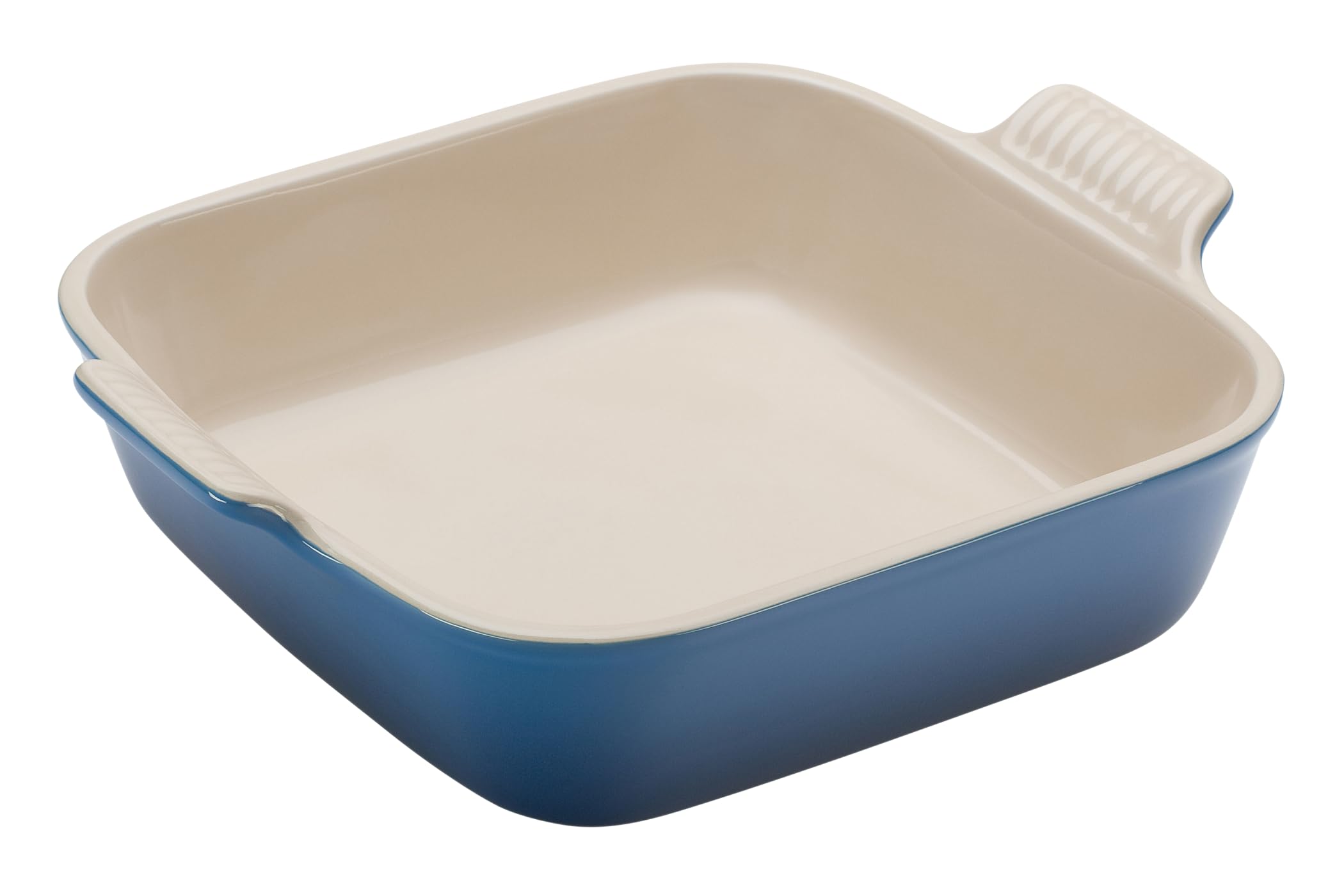 Le Creuset plat Heritage face montrant forme carrée et poignées pratiques pour service