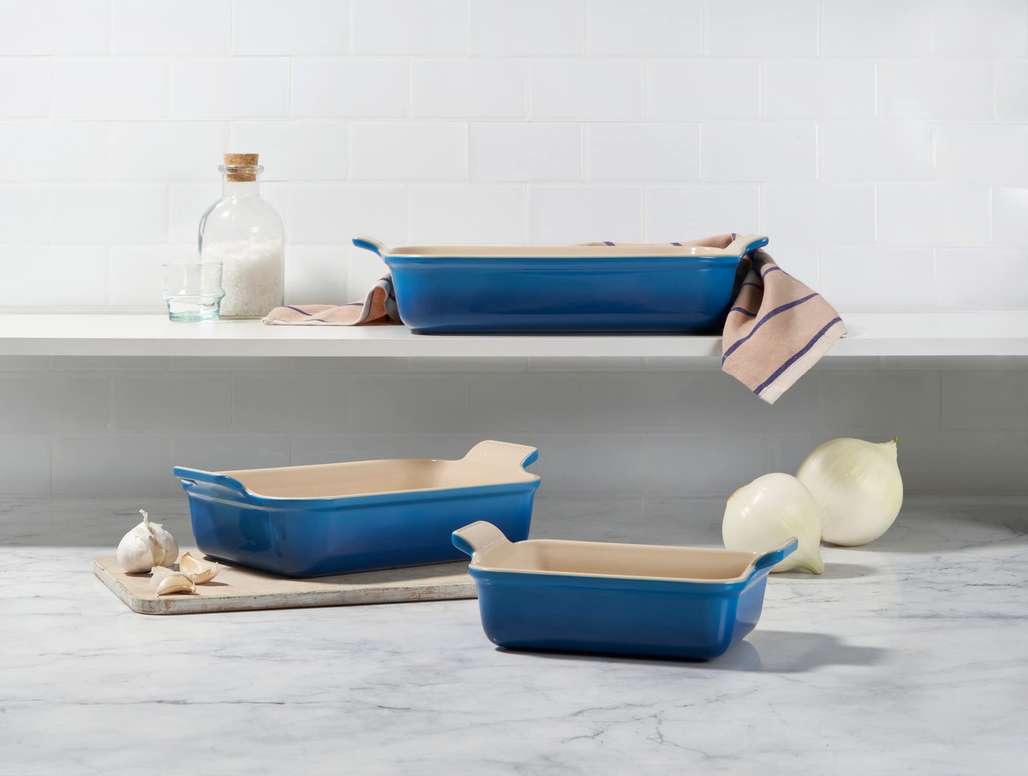 Le Creuset trois plats montrant les tailles du lot pour choisir la portion adaptée
