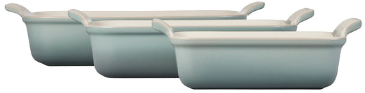 Le Creuset gros plan de l’émail Sea Salt montrant texture et facilité de nettoyage