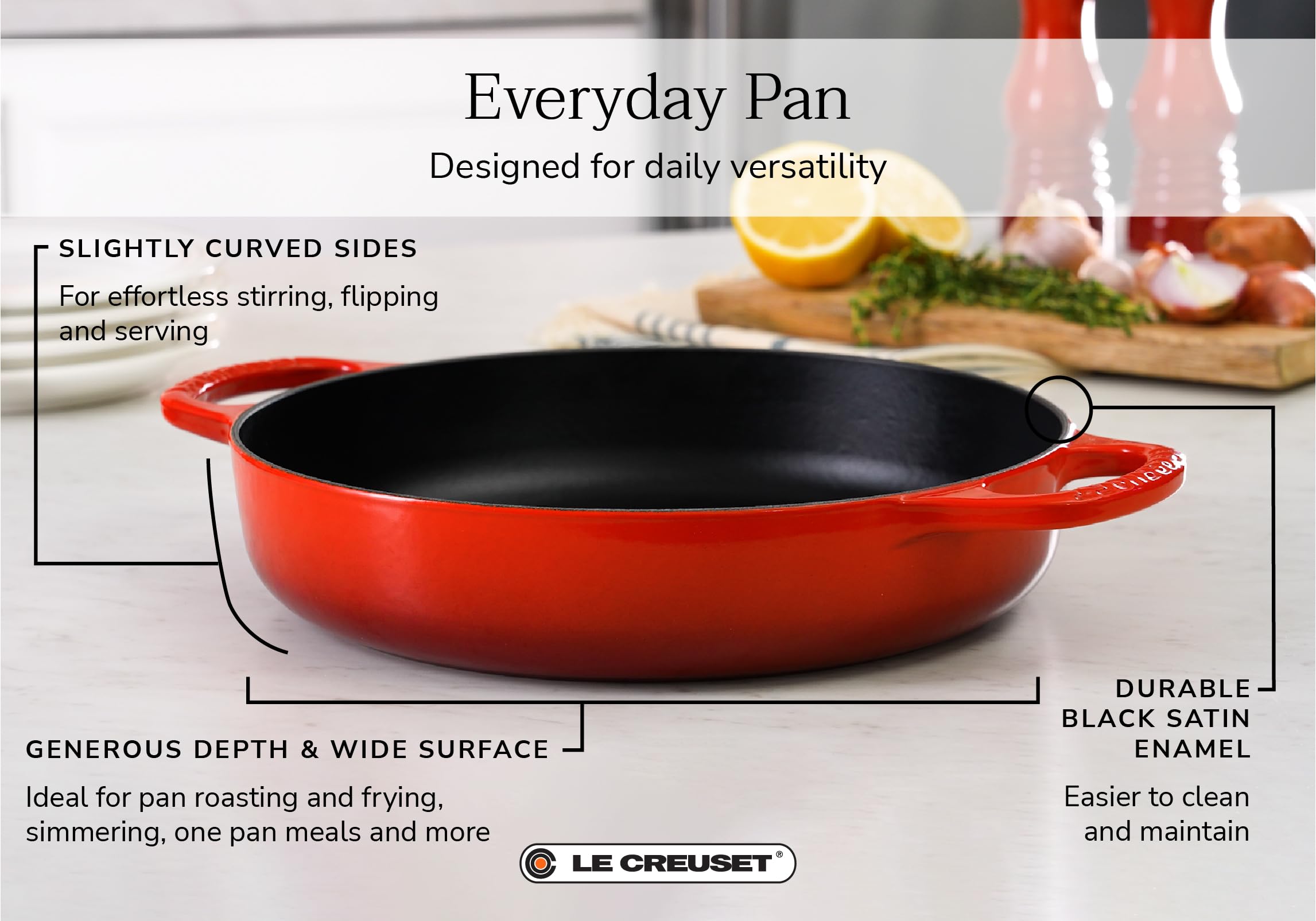 Le Creuset poignées larges et ergonomiques offrant une prise sûre lors du transfert