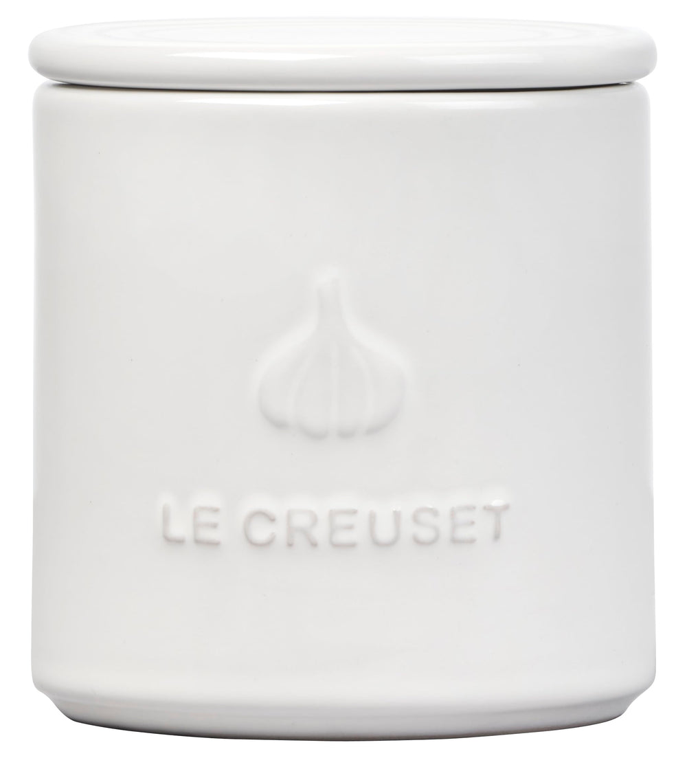 Le Creuset pot à ail face blanche élégant garde fraîcheur et style