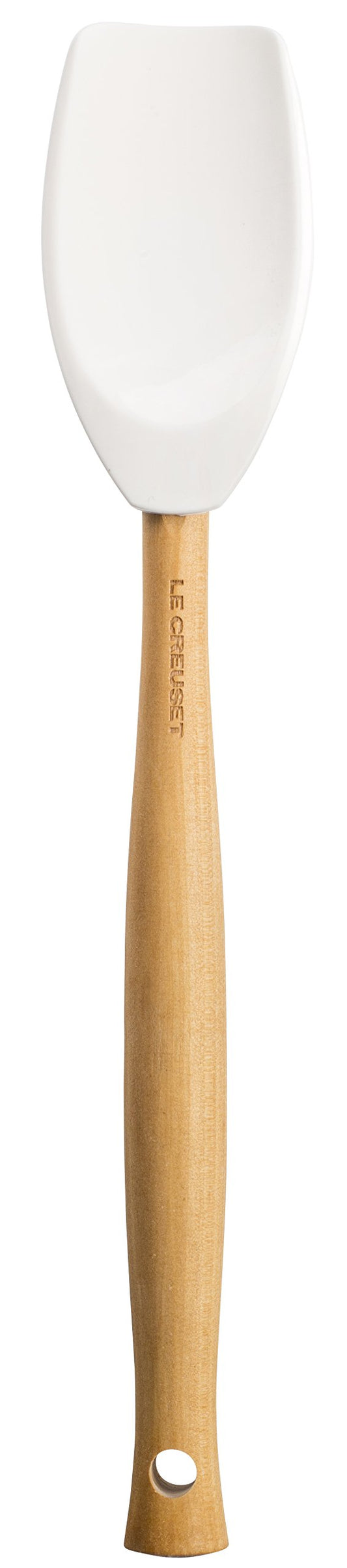 Le Creuset spatule en silicone montrant le bord robuste pour racler