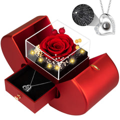 Lebana coffret ouvert avec rose préservée et effet lumineux, cadeau romantique durable