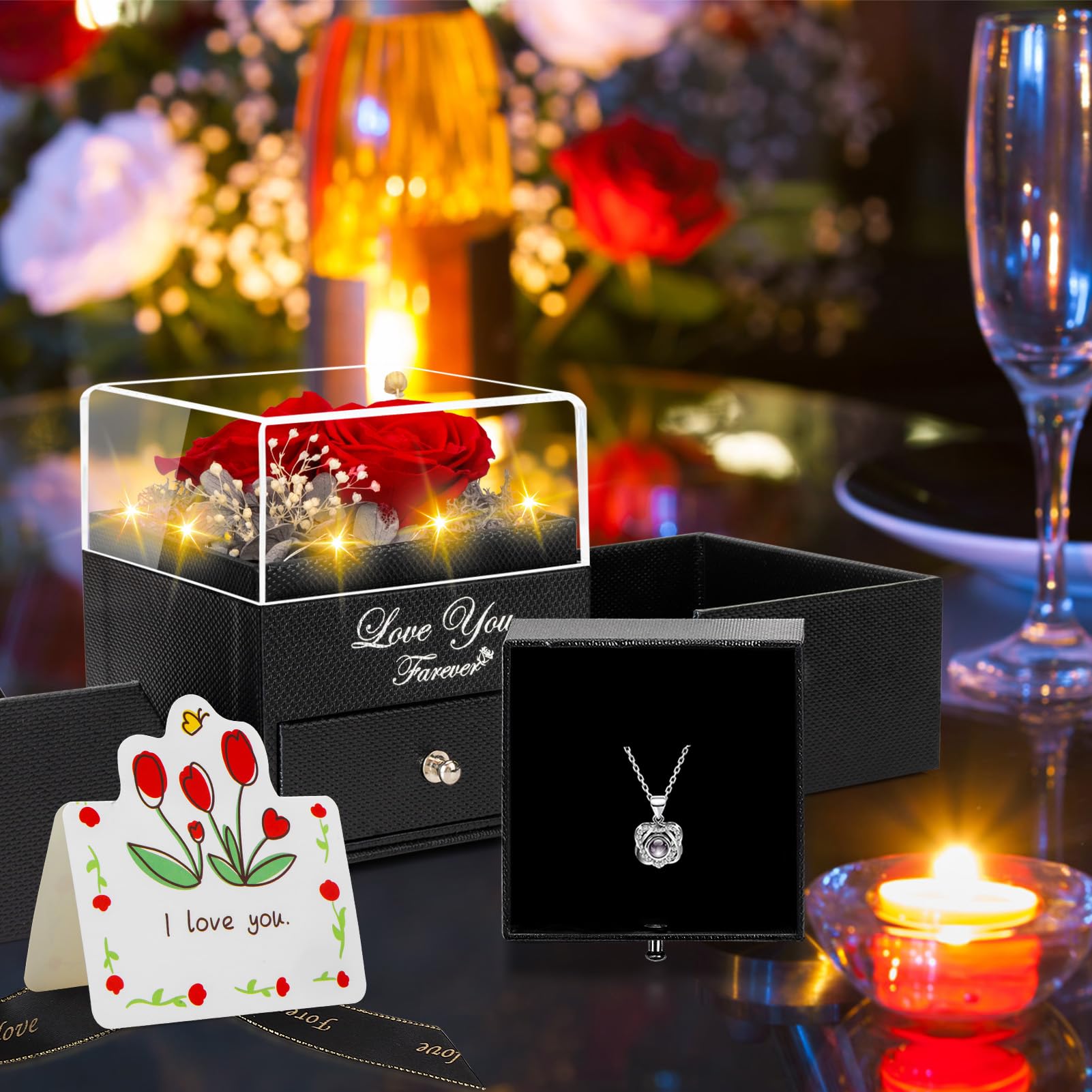 Lebana éclairage LED révélant le pendentif, effet romantique pour soirée