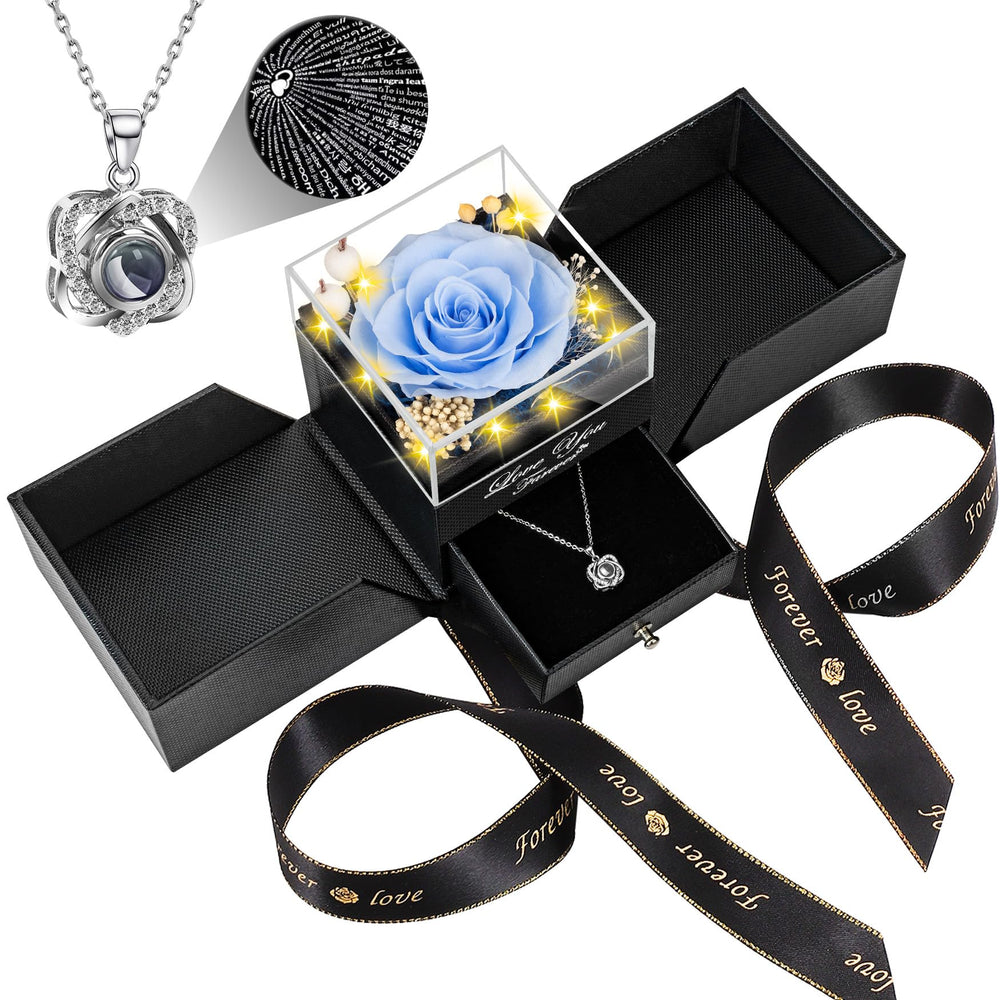 Lebana face du coffret montrant la rose bleue ciel et l’élégance durable
