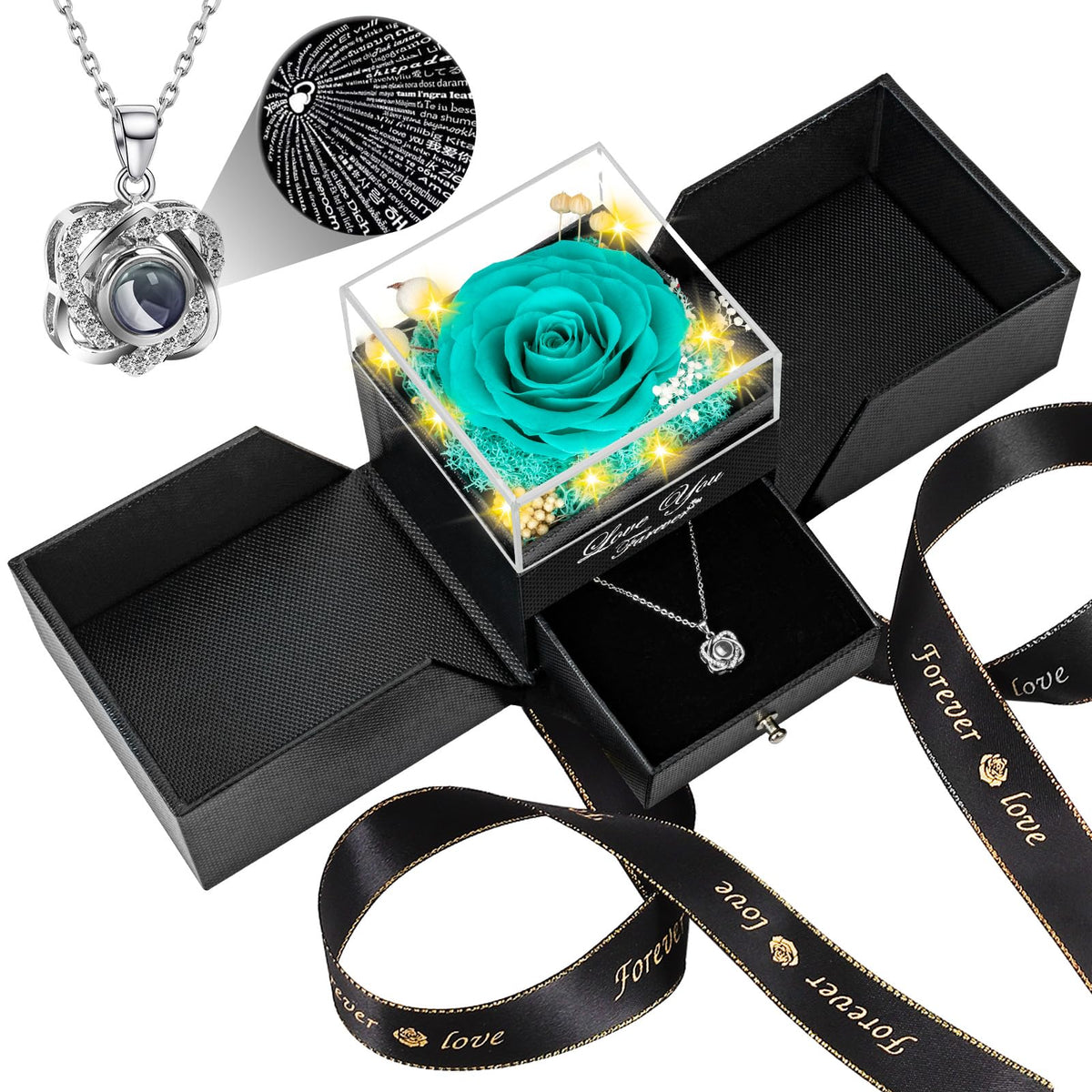 Lebana rose bleue en boîte, présentation prête à offrir pour un cadeau durable