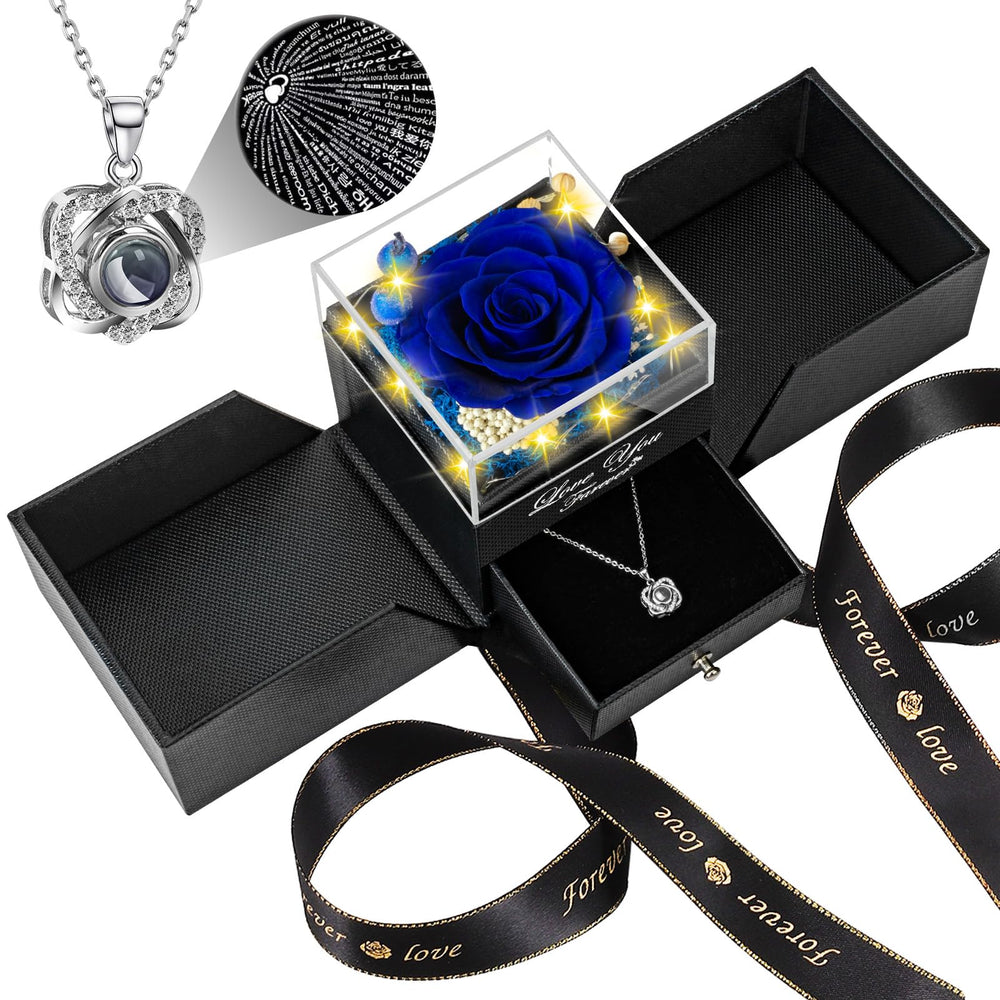 Lebana rose préservée dans son coffret face visible, cadeau élégant durable