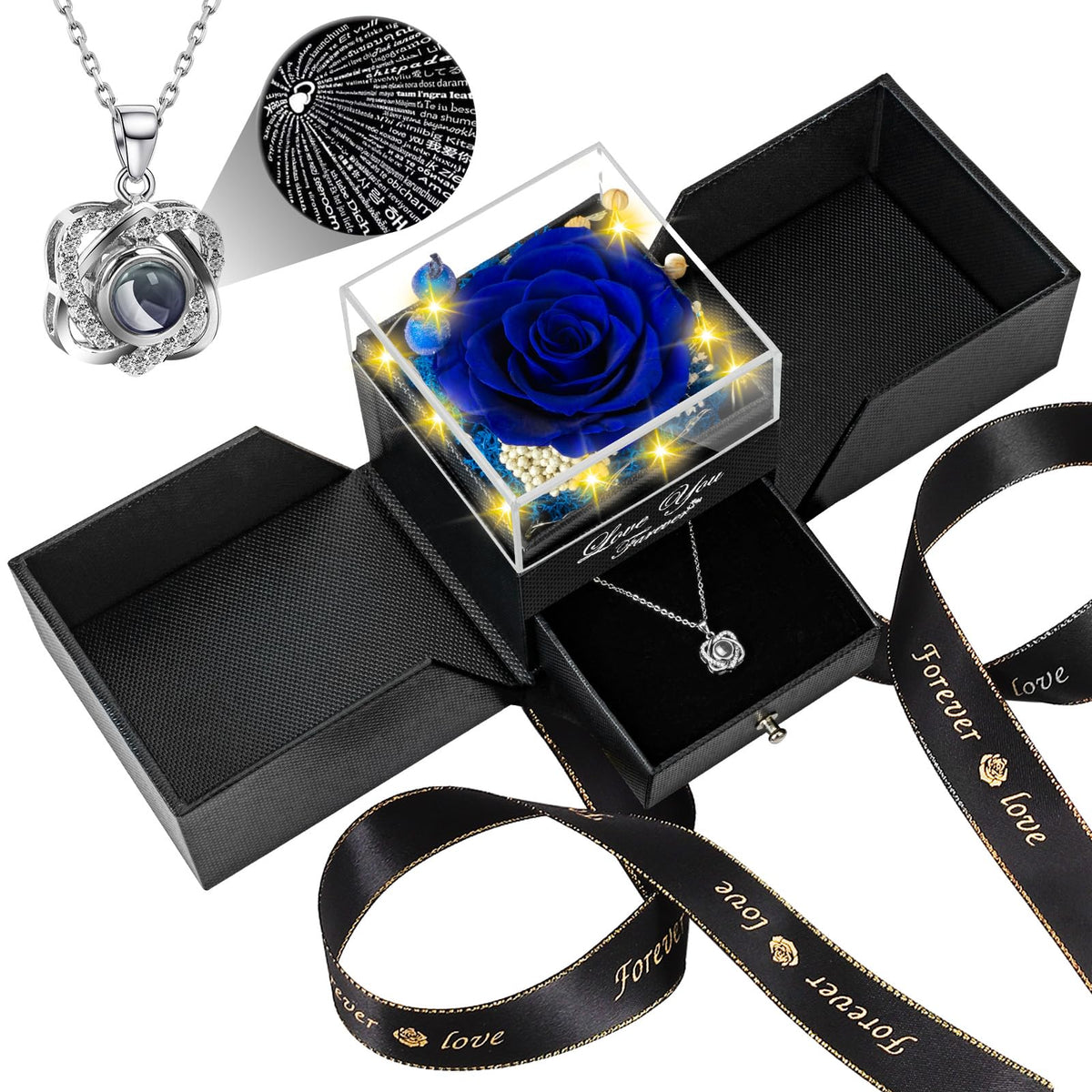 Lebana rose préservée dans son coffret face visible, cadeau élégant durable