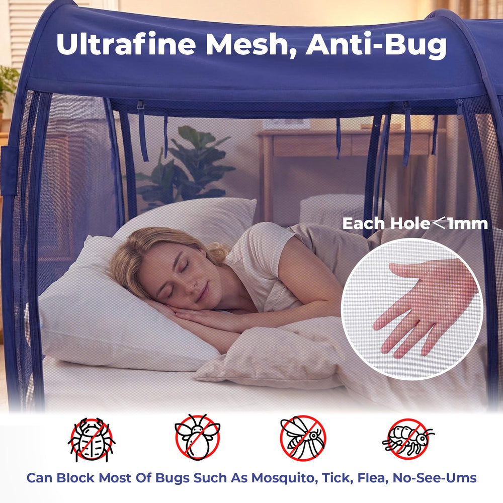 LEEDOR tente installée sur matelas illustrant intimité et confort immédiat