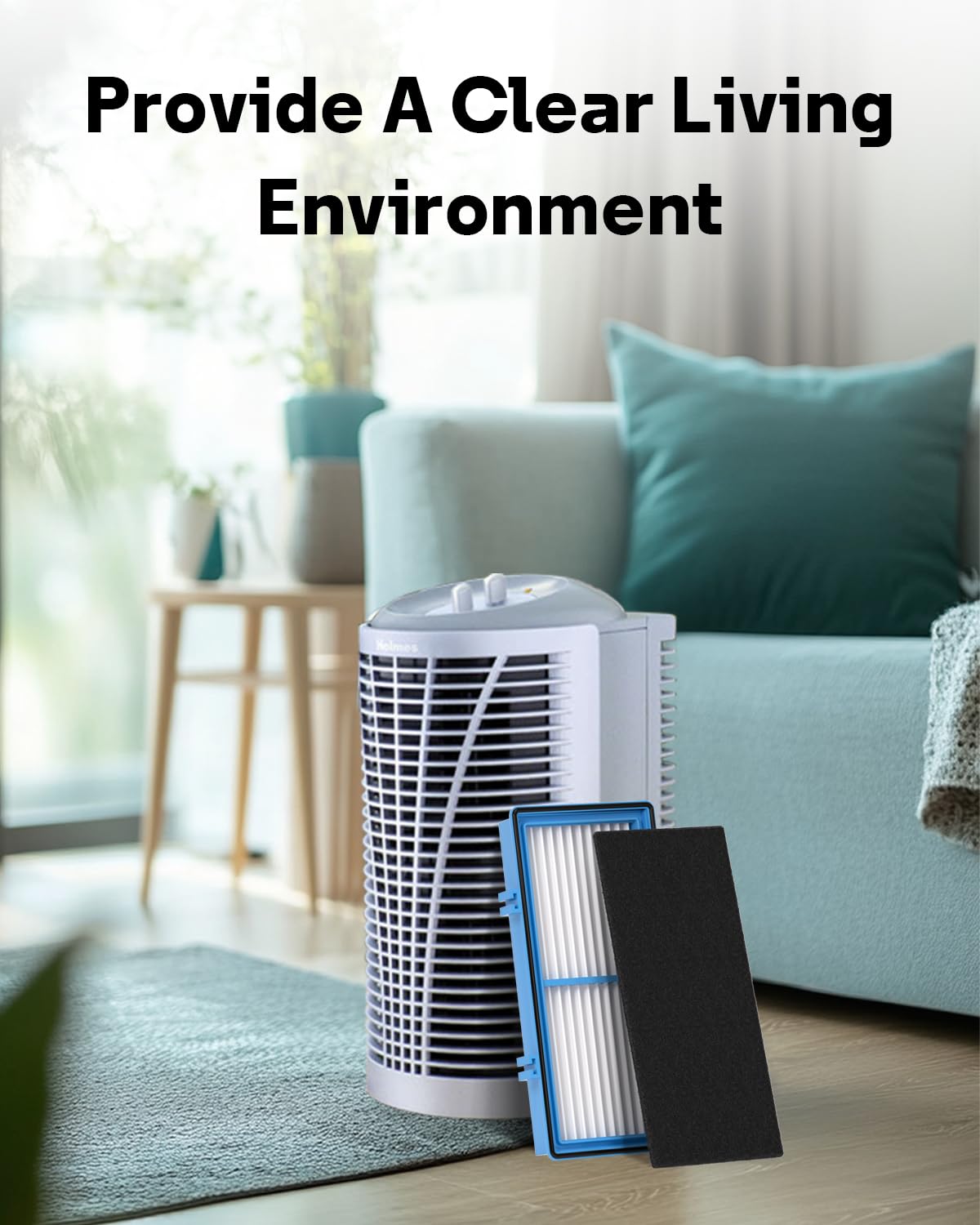 Leemone mise en scène dans un salon montrant air plus propre et confort