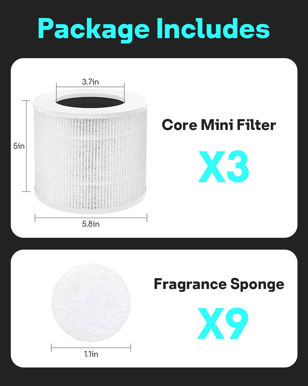 Leemone filtre posé à côté d'un ruban métrique illustrant taille compacte